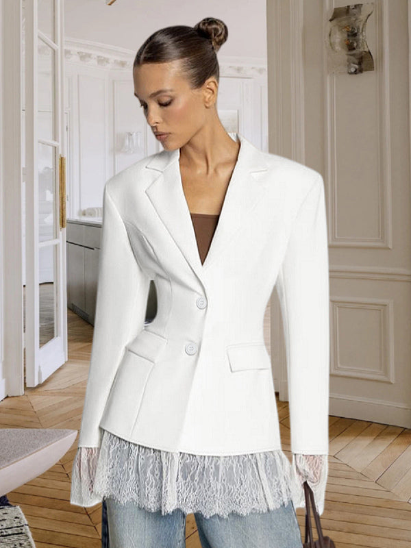 Lace Trimmed Hourglass Women's Blazer - Flare Sleeve Slim Fit Suit Jacket - Chic Streetwear Formal Outfits 2026