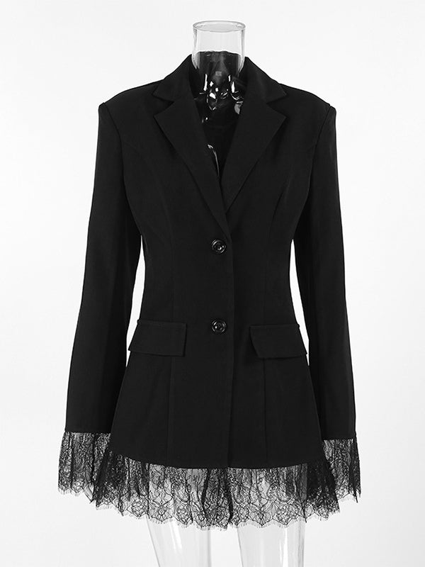 Lace Trimmed Hourglass Women's Blazer - Flare Sleeve Slim Fit Suit Jacket - Chic Streetwear Formal Outfits 2026