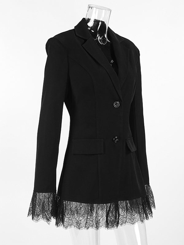 Lace Trimmed Hourglass Women's Blazer - Flare Sleeve Slim Fit Suit Jacket - Chic Streetwear Formal Outfits 2026