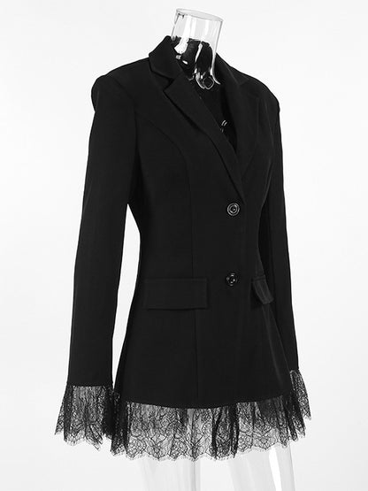 Lace Trimmed Hourglass Women's Blazer - Flare Sleeve Slim Fit Suit Jacket - Chic Streetwear Formal Outfits 2026