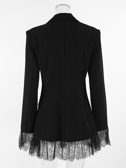 Lace Trimmed Hourglass Women's Blazer - Flare Sleeve Slim Fit Suit Jacket - Chic Streetwear Formal Outfits 2026