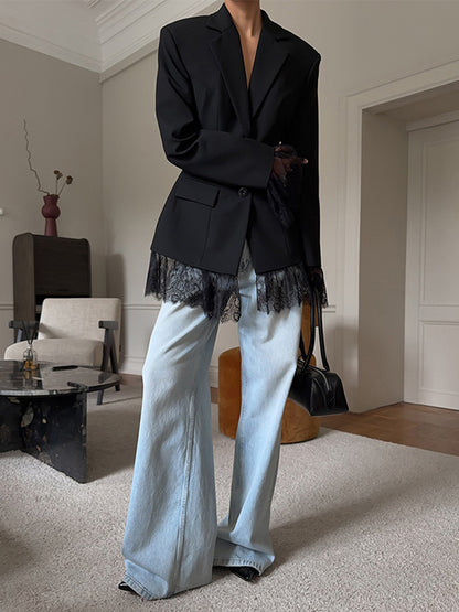 Lace Trimmed Hourglass Women's Blazer - Flare Sleeve Slim Fit Suit Jacket - Chic Streetwear Formal Outfits 2026