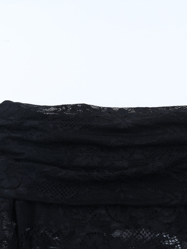 Off Shoulder Lace Patchwork Maxi Dress For Women - Black Gothic Sheer Sleeve Bodycon Gown - Spring Gala Party Outfits 2026