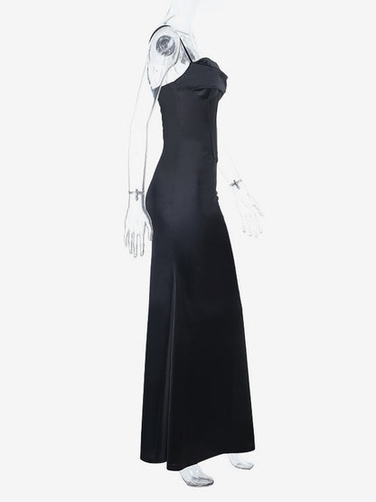 Spaghetti Strap Corset Maxi Dress For Women - Black Elegant Bodycon Gown - Spring Evening Wedding Guest 2026