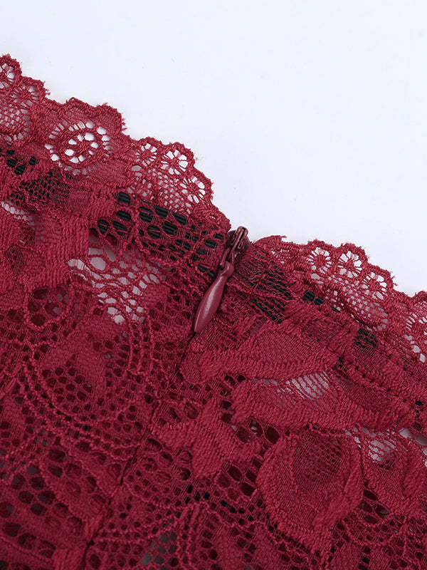 Off Shoulder Lace Patchwork Maxi Dress For Women - Wine Red Long Sleeve Slit Bodycon Gown - Spring Evening Party 2026