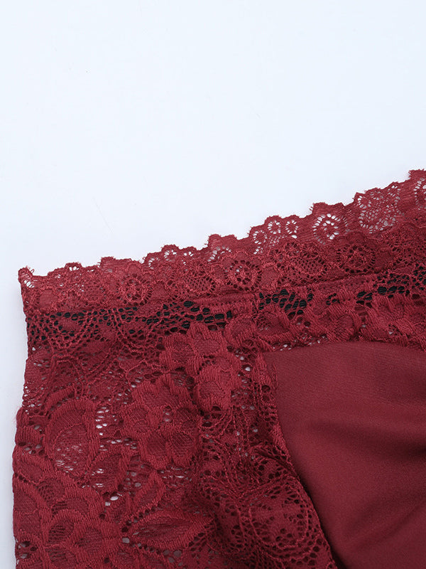 Off Shoulder Lace Patchwork Maxi Dress For Women - Wine Red Long Sleeve Slit Bodycon Gown - Spring Evening Party 2026