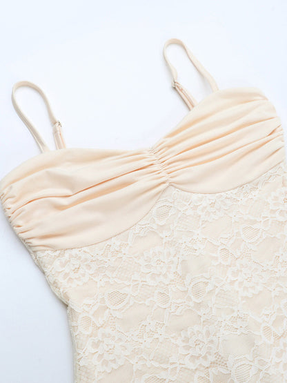 Aesthetic Lace Maxi Dress For Women - Apricot Ruched Bodycon Gown - Summer Wedding Guest Party Wear 2026