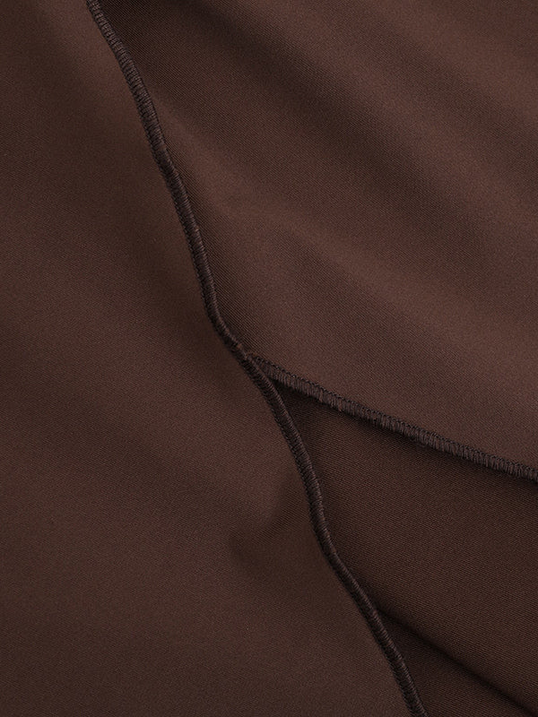 Halter Deep V Neck Maxi Dress For Women - Brown Slinky Ruched Backless Bodycon Gown - Summer Evening Party 2026