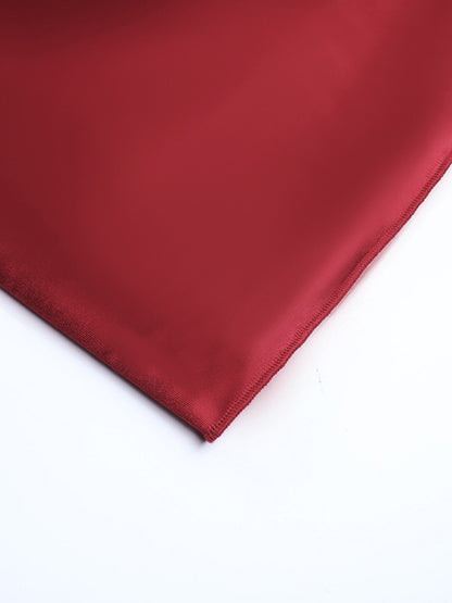Off Shoulder Satin Maxi Dress For Women - Wine Red Elegant High Slit Ruched Gown - Spring Wedding Guest Party Wear 2026