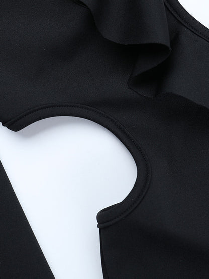 Ruffle V Neck Maxi Dress For Women - Black Elegant Backless Cut Out Bodycon Long Dress - Spring Evening Gown 2026