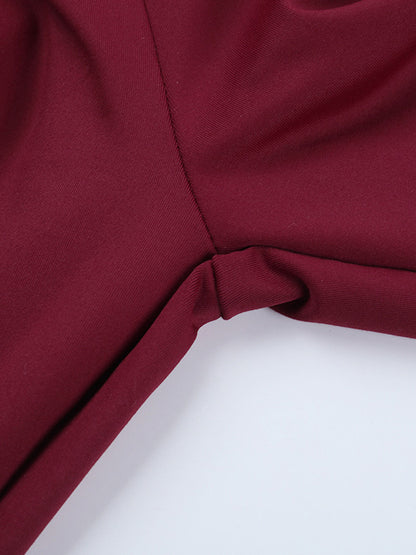 Backless Flare Jumpsuit For Women - Wine Red Sexy Long Sleeve Bodycon Romper - Spring Streetwear 2026