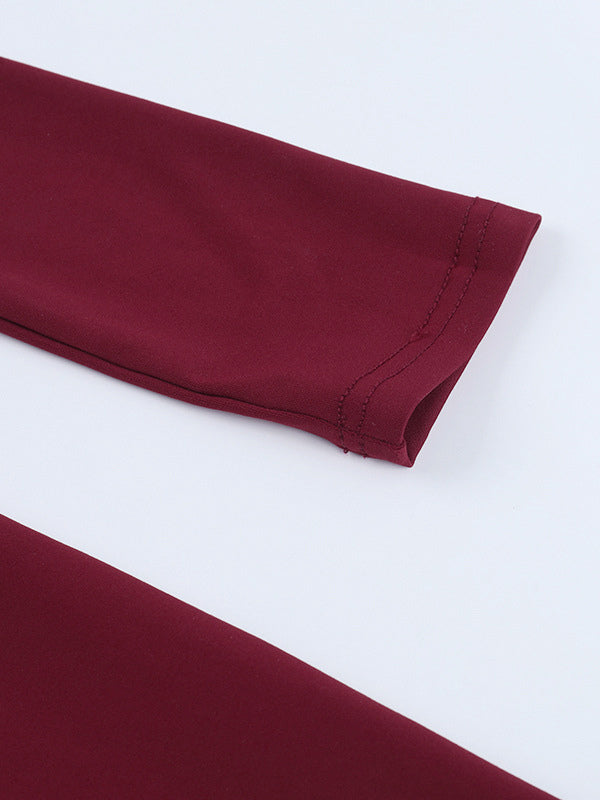 Backless Flare Jumpsuit For Women - Wine Red Sexy Long Sleeve Bodycon Romper - Spring Streetwear 2026