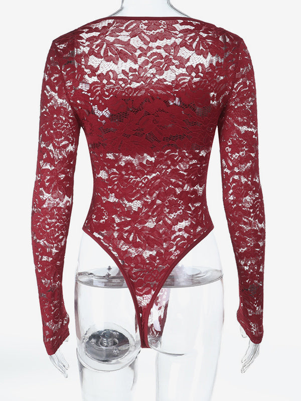 Sheer Lace Bodysuit For Women - Sexy Long Sleeve Slim Fit Leotard Top - Spring Night Out Party 2026