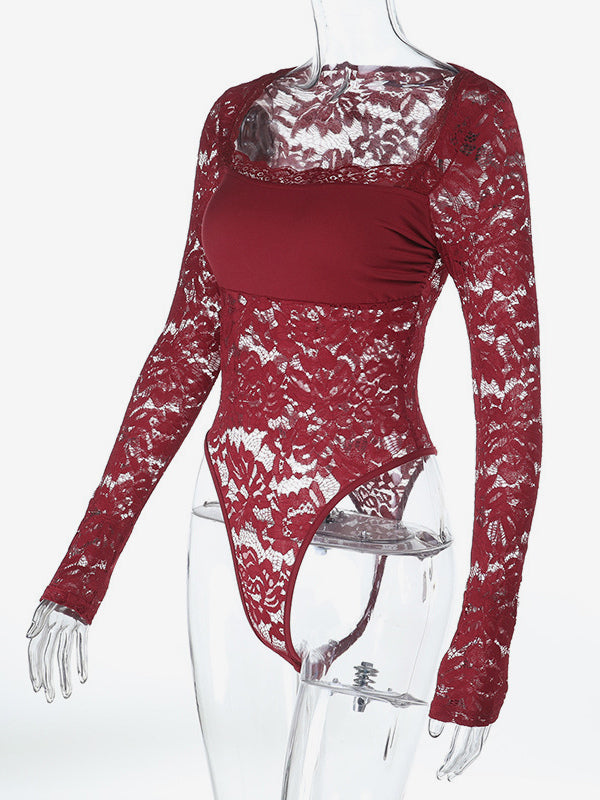 Sheer Lace Bodysuit For Women - Sexy Long Sleeve Slim Fit Leotard Top - Spring Night Out Party 2026