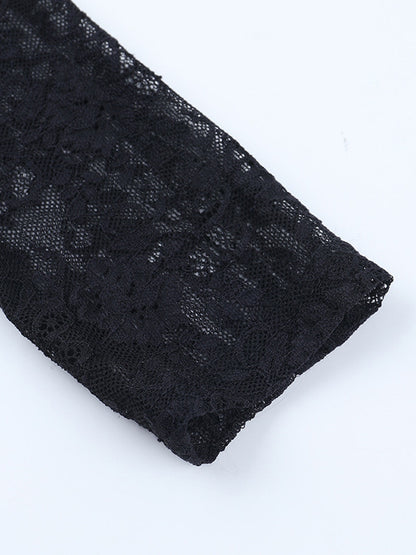 Black Lace Corset Style Crop Top For Women - Gothic Long Sleeve Sweetheart Bustier Blouse - Spring Night Out Party 2026