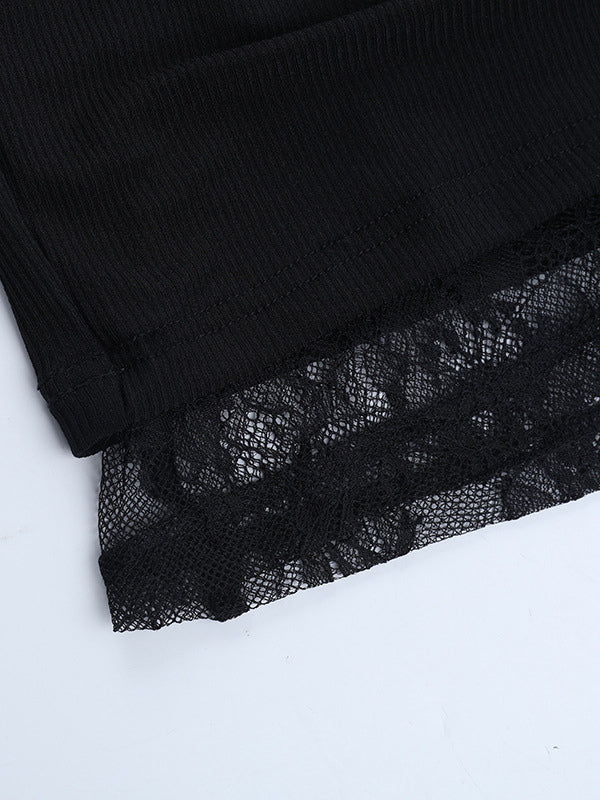 Ruched Lace Patchwork Mini Dress For Women - Black Off Shoulder Bodycon - Spring Club Night Out 2026