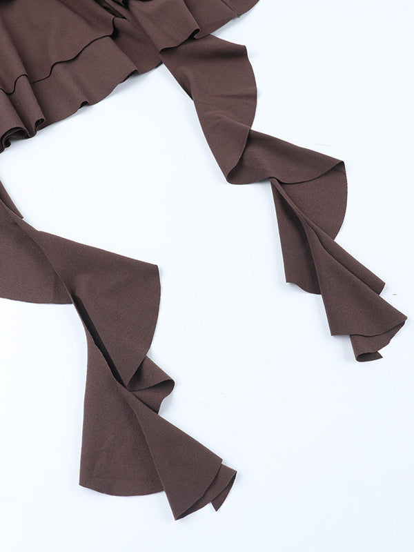 Tiered Ruffle Dress For Women - Coffee Brown Off Shoulder Long Sleeve Balletcore Mini Dress - Spring Birthday Party 2026