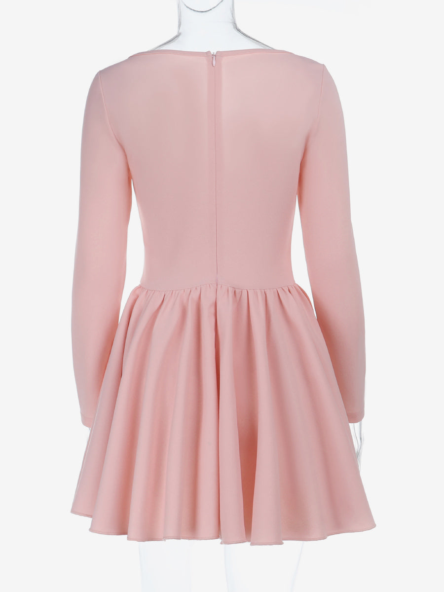 Pink A Line Corset Style Mini Dress For Women - Coquette Lace Patchwork Long Sleeve - Spring Birthday Party 2026