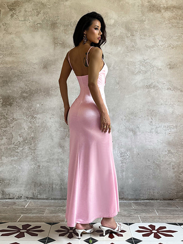 Pastel Pink Coquette Slip Dress For Women - Bow Front Midi Cami Gown - Spring Date Night Outfits 2026