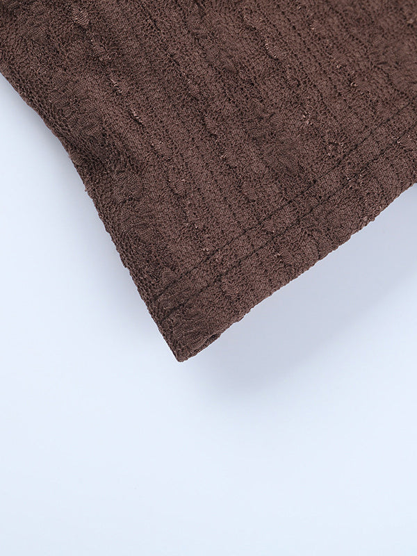 Lace Wrap V Neck Blouse For Women - Brown Vintage Long Sleeve Slim Fit Cropped Top - Spring Casual Daily Wear 2026