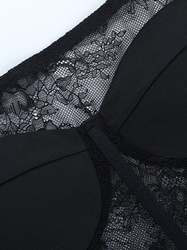 Off Shoulder Lace Corset Blouse For Women - Black Sheer Mesh Long Sleeve Bustier Top - Spring Night Out Clubwear 2026
