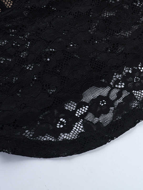 Lace Cutout Corset Style Blouse For Women - Black Sexy Long Sleeve Bustier Top - Spring Clubwear Party 2026