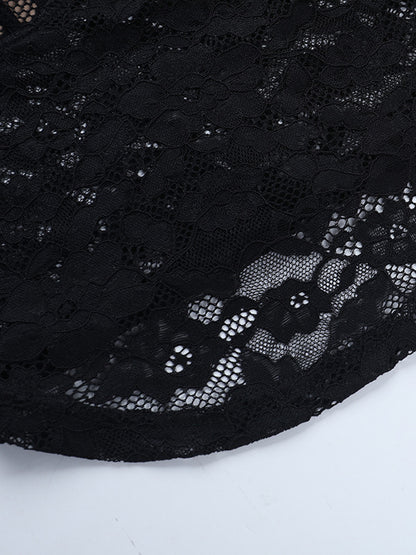 Lace Cutout Corset Style Blouse For Women - Black Sexy Long Sleeve Bustier Top - Spring Clubwear Party 2026