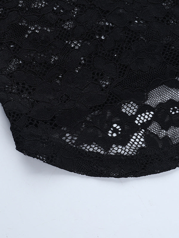 Lace Cutout Corset Style Blouse For Women - Black Sexy Long Sleeve Bustier Top - Spring Clubwear Party 2026