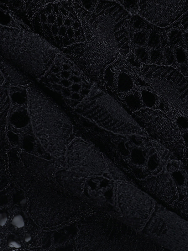 Lace Cutout Corset Style Blouse For Women - Black Sexy Long Sleeve Bustier Top - Spring Clubwear Party 2026