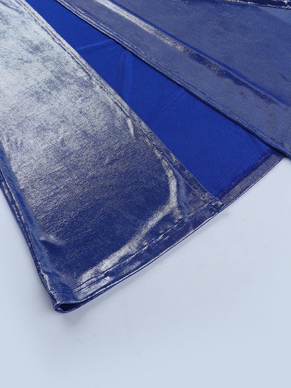 Metallic One-Shoulder Maxi Dress For Women - Royal Blue Ruched High Slit Slim Fit Gown - Spring Cocktail Party Wear 2026