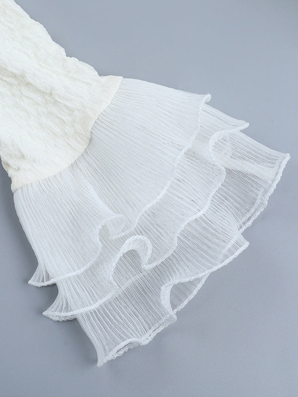 Textured Mini Dress For Women - Cream White Coquette Aesthetic Ruffle Cuff Bodycon- Summer Beach Date Night 2026