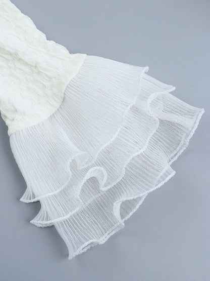 Textured Mini Dress For Women - Cream White Coquette Aesthetic Ruffle Cuff Bodycon- Summer Beach Date Night 2026
