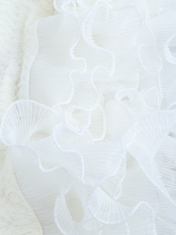 Textured Mini Dress For Women - Cream White Coquette Aesthetic Ruffle Cuff Bodycon- Summer Beach Date Night 2026