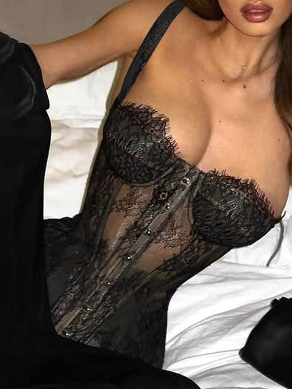 Floral Lace Corset Top For Women - Black Gothic Aesthetic Bustier - Summer Night Out Clubwear 2026