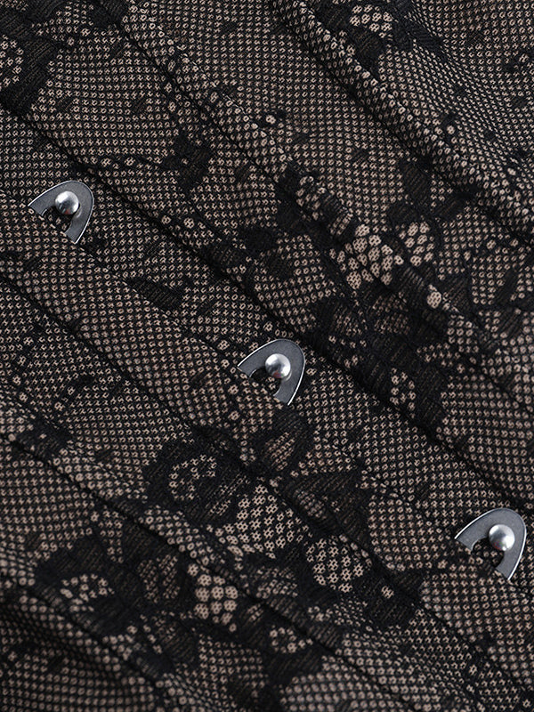 Floral Lace Corset Top For Women - Black Gothic Aesthetic Bustier - Summer Night Out Clubwear 2026