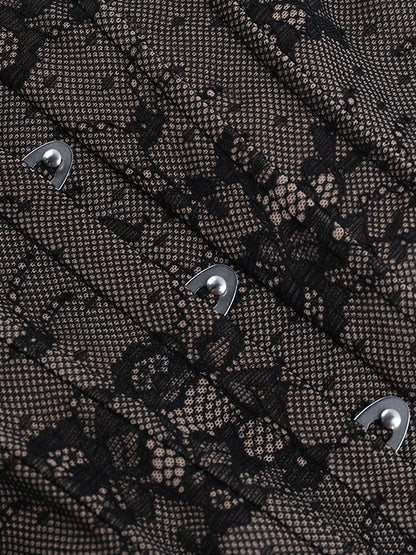 Floral Lace Corset Top For Women - Black Gothic Aesthetic Bustier - Summer Night Out Clubwear 2026