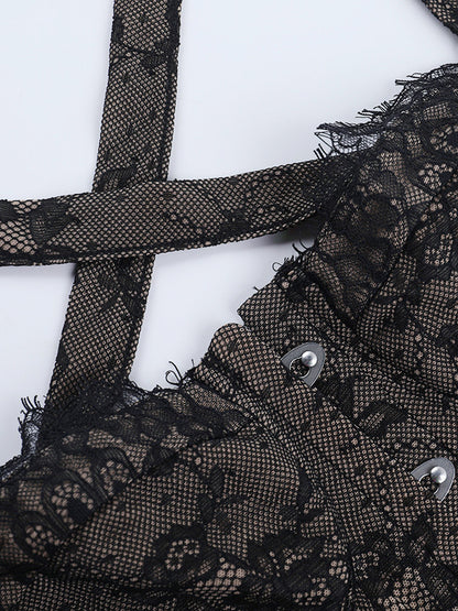 Floral Lace Corset Top For Women - Black Gothic Aesthetic Bustier - Summer Night Out Clubwear 2026
