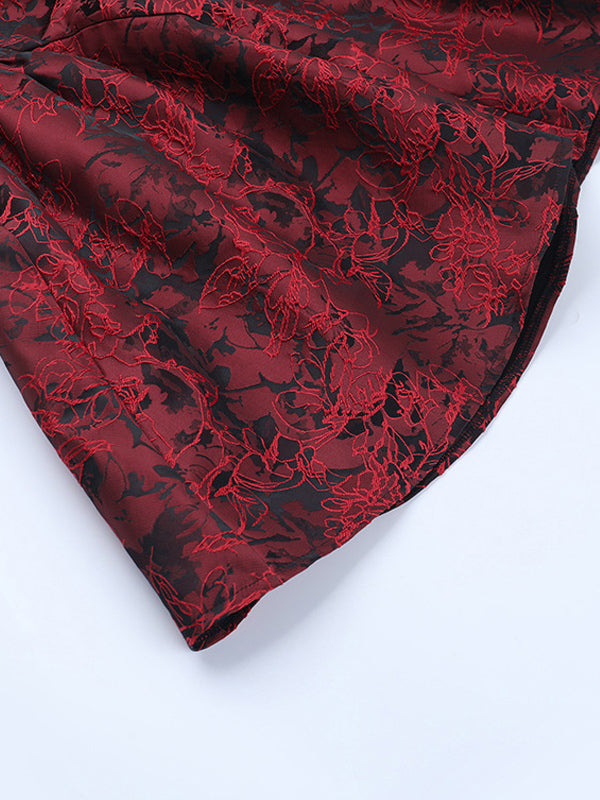 Floral Jacquard Off Shoulder Mini Dress For Women - Burgundy A Line Dress - Summer Prom Birthday Party 2026