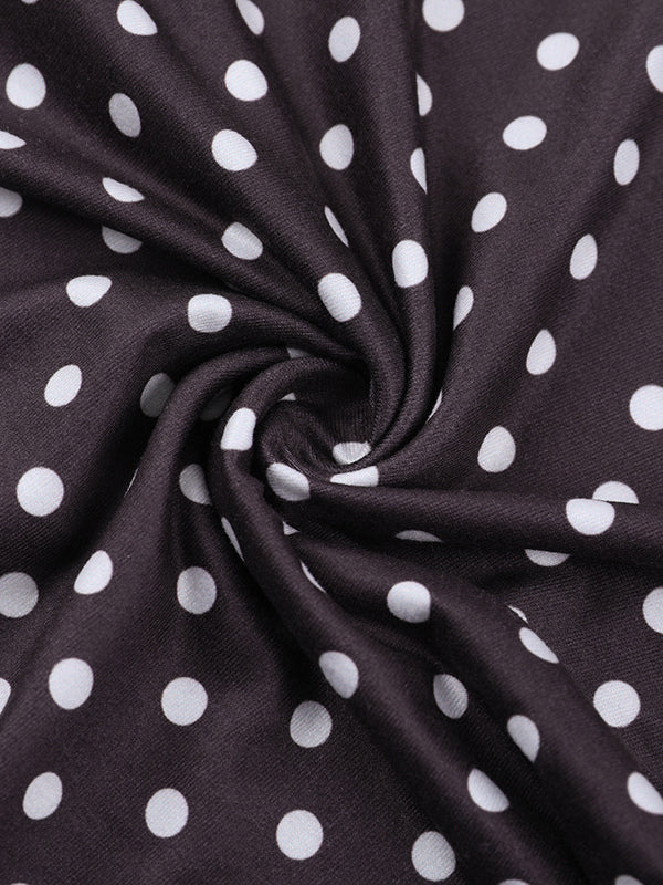 Polka Dot Women's Mini Dress - Chocolate Brown Vintage V Neck Long Sleeve Bodycon - Spring Vacation Party 2026