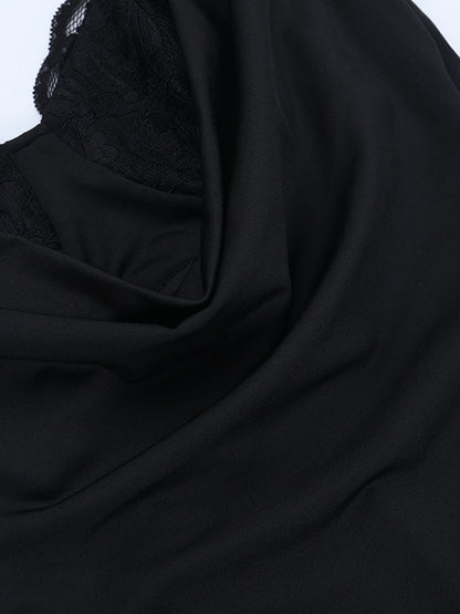 Cowl Neck Maxi Dress For Women - Black Elegant Lace Trim Bodycon Long Dress - Spring Evening Party Cocktail Wear 2026