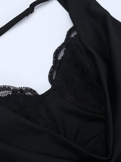 Cowl Neck Maxi Dress For Women - Black Elegant Lace Trim Bodycon Long Dress - Spring Evening Party Cocktail Wear 2026