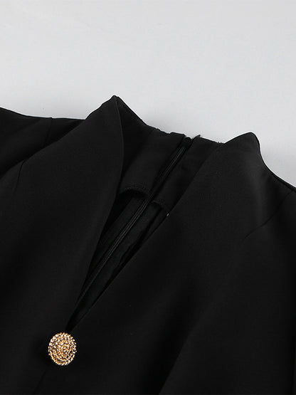 Puff Sleeve Mini Dress For Women Chic Retro Outfit - Black Elegant Stand Collar Slim Fit Bodycon - Spring Desk-to-dinner 2026