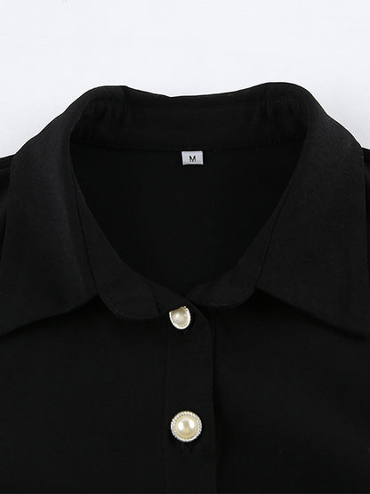 Ruched Shirt Dress Women's Chic Mini Dress - Black Lace Hem Long Sleeve Bodycon - Spring Desk-to-dinner 2026
