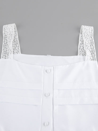 Boho Tiered Maxi Dress For Women - White Lace Patchwork Square Neck Chic Sundress - Summer Beach Vacation 2026