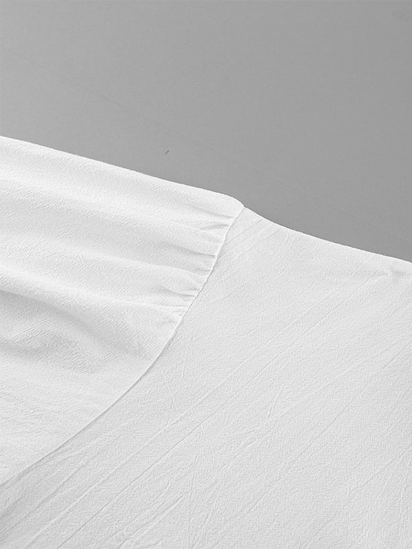 100% Cotton Blouse Women's Chic Boho Top - White Ruffle Neck Lantern Sleeve V Neck - Beach Vacation 2026