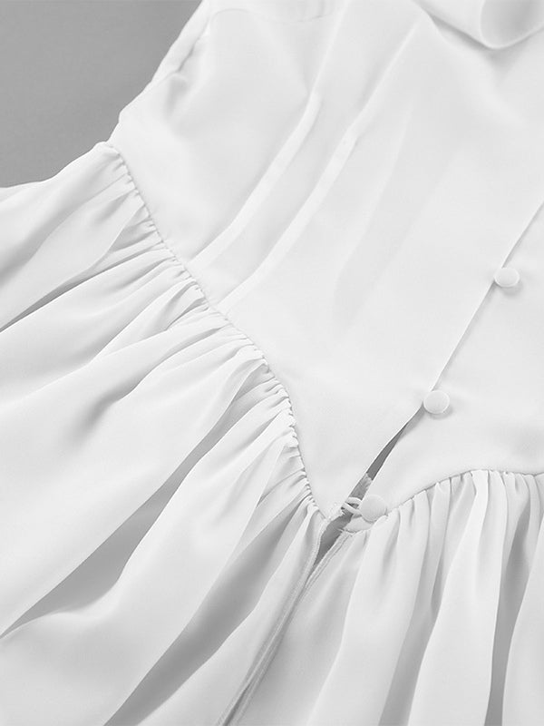 Peplum Blouse Women's Elegant White Top - Halter V Neck Lantern Sleeve Slim Fit - Spring Desk-to-Dinner 2026