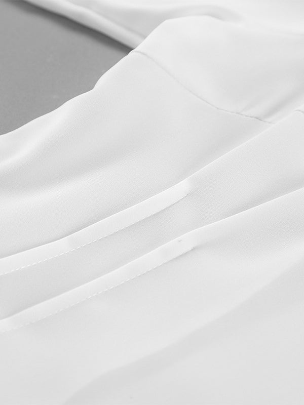 Peplum Blouse Women's Elegant White Top - Halter V Neck Lantern Sleeve Slim Fit - Spring Desk-to-Dinner 2026