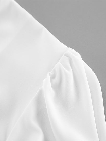 Peplum Blouse Women's Elegant White Top - Halter V Neck Lantern Sleeve Slim Fit - Spring Desk-to-Dinner 2026