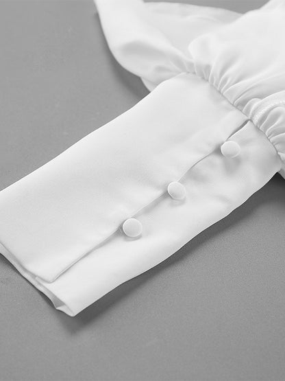 Peplum Blouse Women's Elegant White Top - Halter V Neck Lantern Sleeve Slim Fit - Spring Desk-to-Dinner 2026