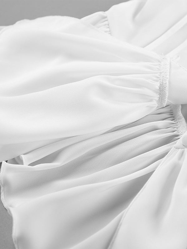 Peplum Blouse Women's Elegant White Top - Halter V Neck Lantern Sleeve Slim Fit - Spring Desk-to-Dinner 2026